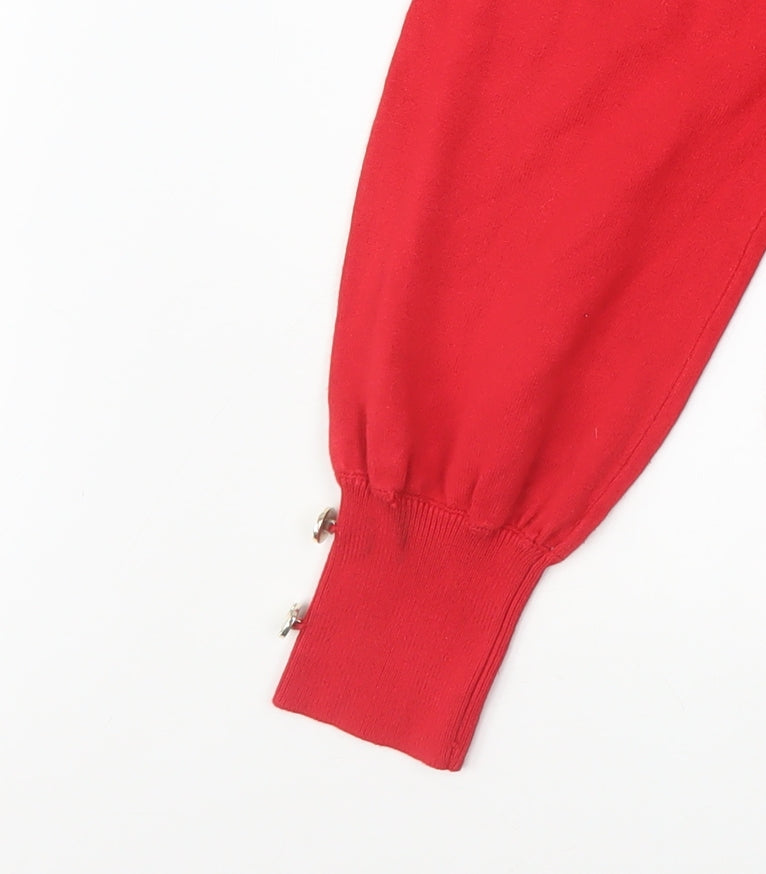River Island Women's Red High Neck Puff Sleeve Jumper Size 16