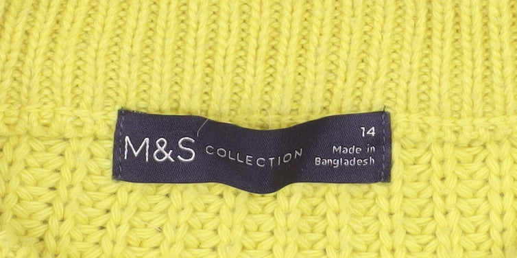 Marks & Spencer Womens Yellow Cable-Knit Pullover Jumper Size 14