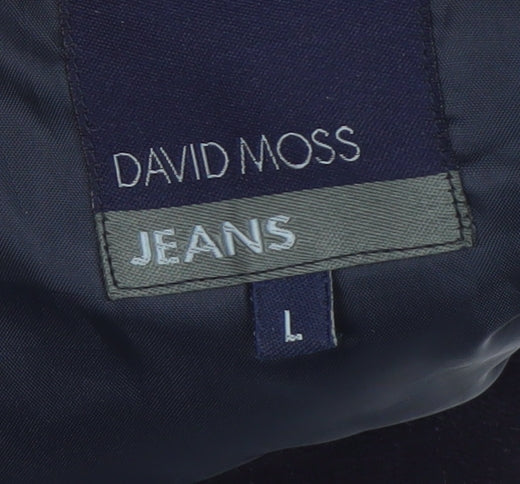 David Moss Men's Blue Wool Blend L Jacket Zip Up Mid-Length Casual Coat