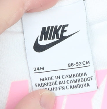 Nike Girls White Pink Logo Pullover Sweatshirt 2 Years Fleece Cotton Blend