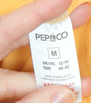 Pep&Co Womens Yellow Belted Cotton Short Sleeve T-Shirt Size M 12-14