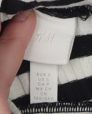 H&M Womens Black White Striped Cropped Long Sleeve Mock Neck Top Size S