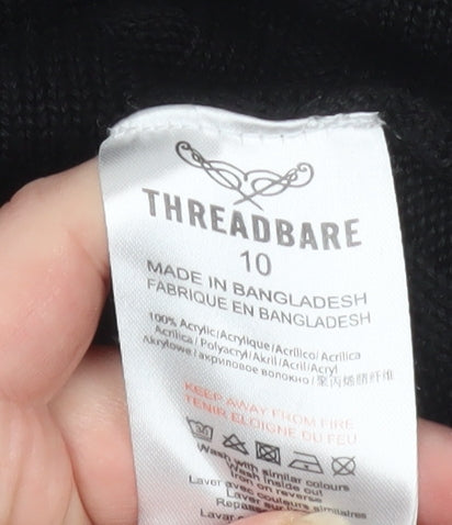 Threadbare Womens Black Size 10 Roll Neck Rib Knit Jumper