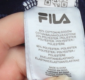Fila Womens Navy Blue Cropped Hoodie Size 12 M Logo Drawstring Pullover