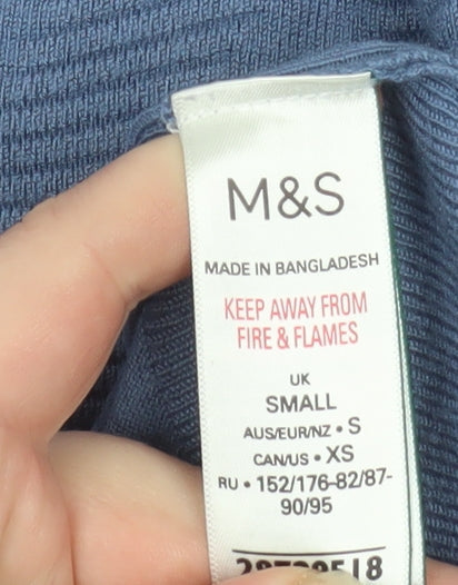 Marks & Spencer Women's Blue Crew Neck Puff Sleeve Jumper Size S
