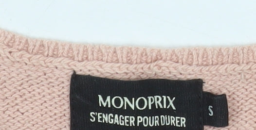 Monoprix Women's Pink Square Neck Short Puff Sleeve Cotton Jumper Size S