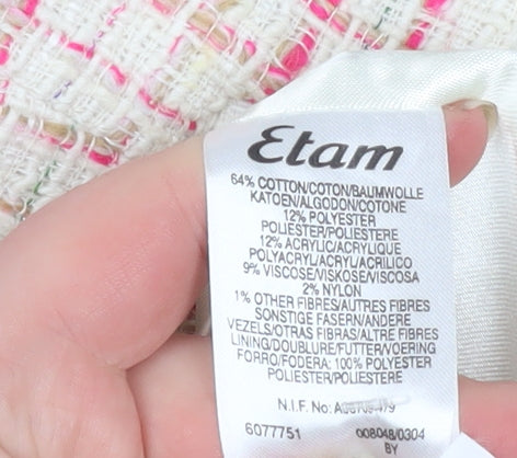 Etam Women Beige Pink Tweed Blazer Jacket UK 14 Bouclé Lined
