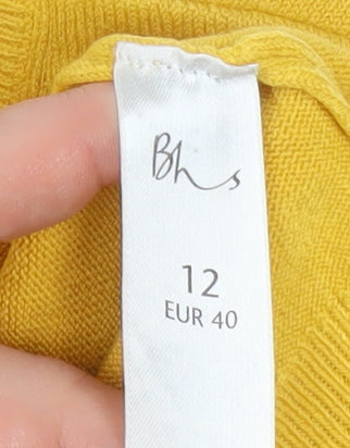 BHS Women Yellow V-Neck Acrylic Long Sleeve Pullover Jumper Size 12