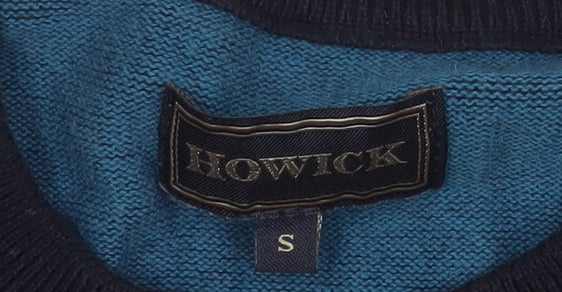 Howick Men Blue Cotton Crew Neck Pullover Jumper Size S