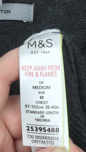 Marks & Spencer Men's Grey Cotton V-Neck Jumper M