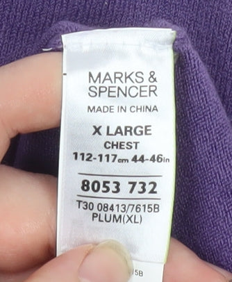 Marks & Spencer Men's Purple XL V-Neck Acrylic Jumper