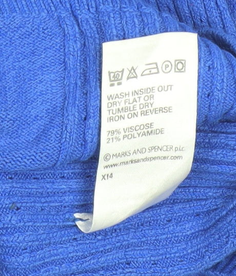 Marks & Spencer Women Blue V-Neck Long Sleeve Pullover Jumper Size 12
