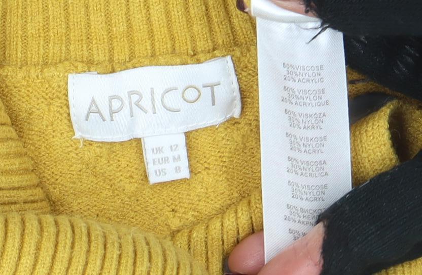 Apricot Women's Yellow Collared Button Pullover Jumper UK 12
