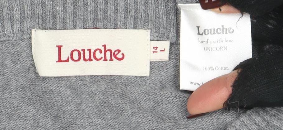 Louche Women’s Grey Unicorn Cotton Jumper Size 14 Crew Neck