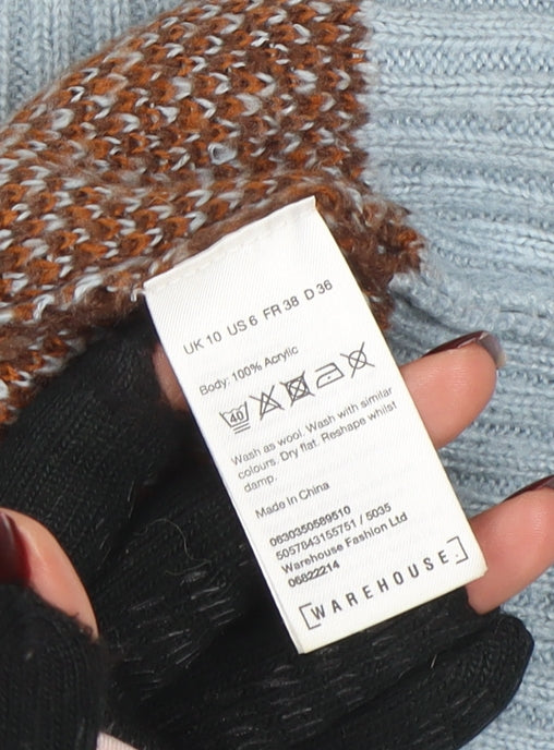 Warehouse Women's Multicoloured Leopard Knit High Neck Jumper Size 10