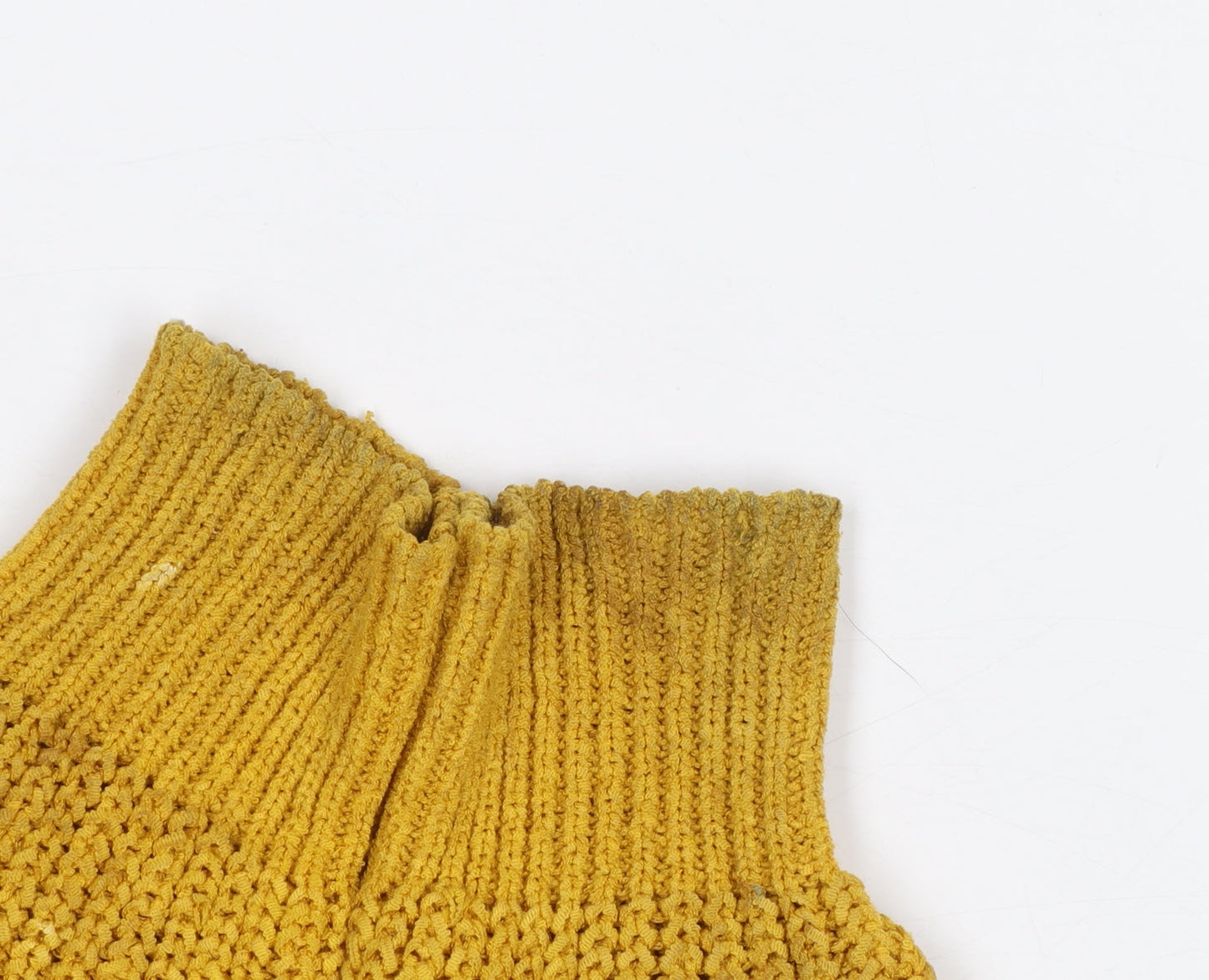 ZARA Women Yellow Chunky-Knit Wool Blend V-Neck Jumper Size S