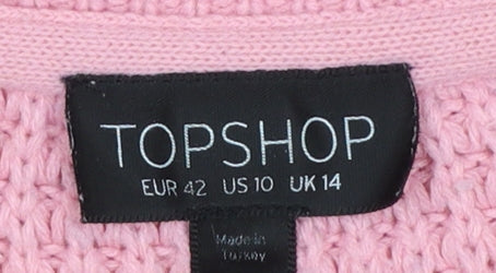 Topshop Women’s Pink Waffle Knit Crew Neck Jumper Size 14