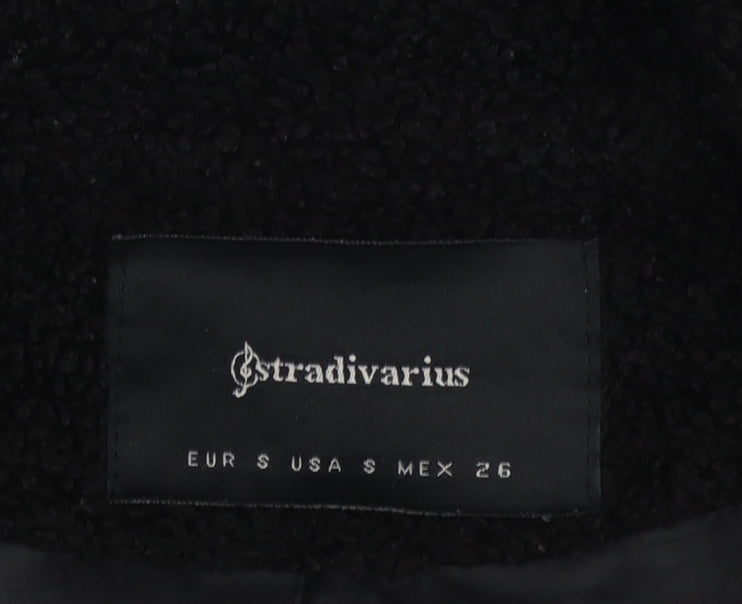 Stradivarius Women’s Black Fleece Zip Bomber Jacket Size 8