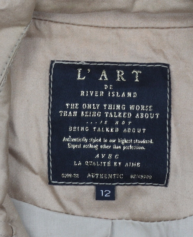 River Island Women Beige Trench Coat Size 12 Belted Mid-Length Classic Style
