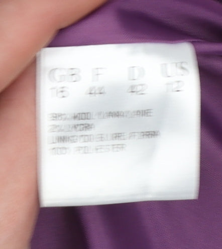 Jacques Vert Women's Purple Wool Blend Long Blazer Size 16