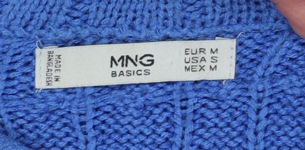 Mango Women’s Blue Cable Knit Mock Neck Cotton Blend Jumper Size 12