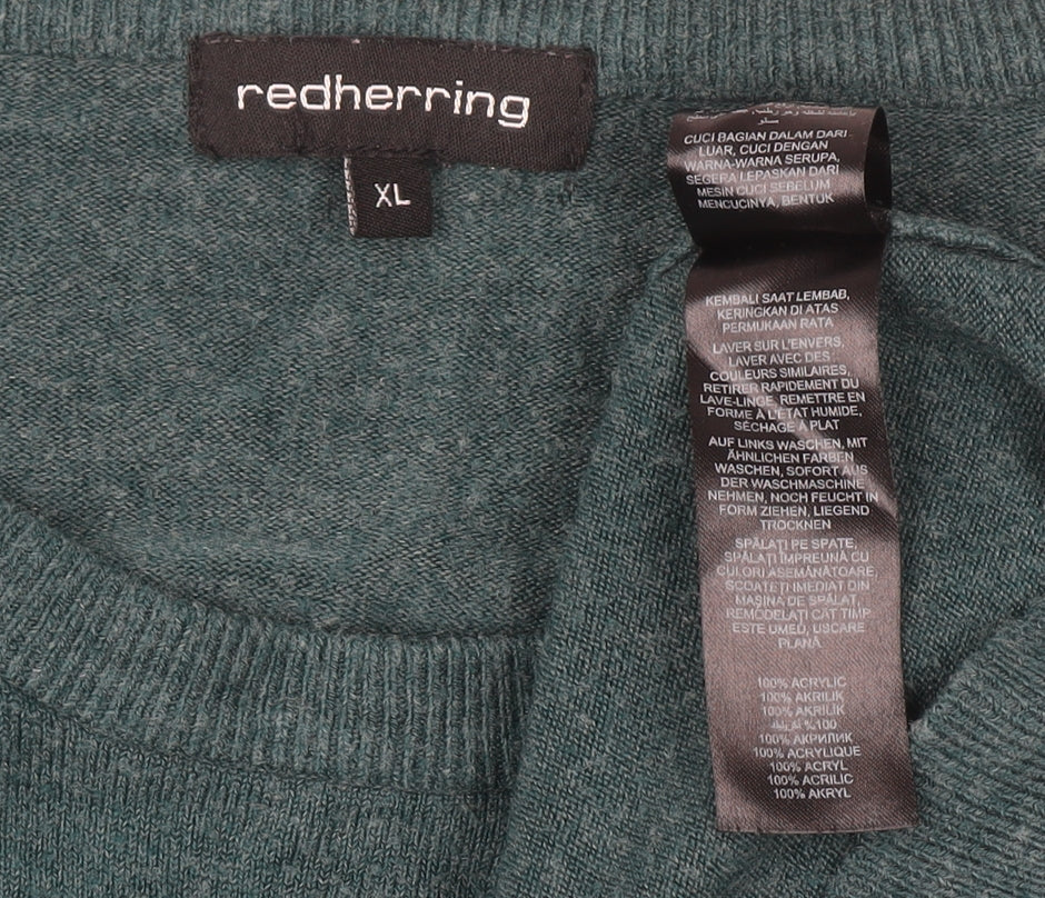Red Herring Men’s Green XL Crew Neck Acrylic Jumper