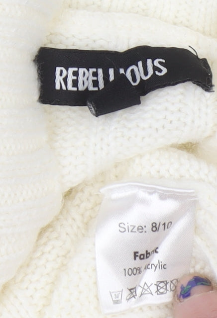 Rebellious Women's Ivory Mock Neck Ribbed Knit Jumper Size 8