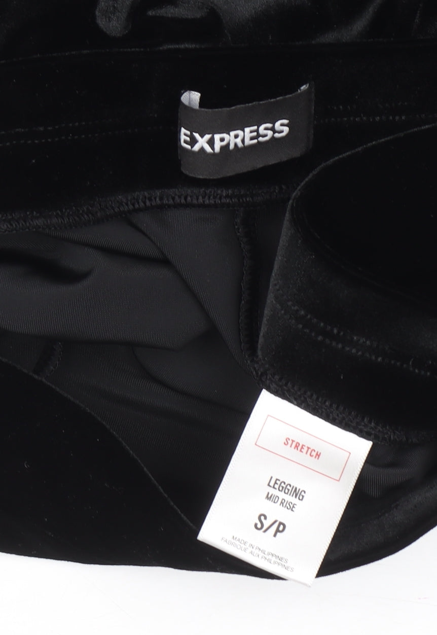 Express Women’s Black Velvet Mid Rise Stretch Ankle Leggings Size S