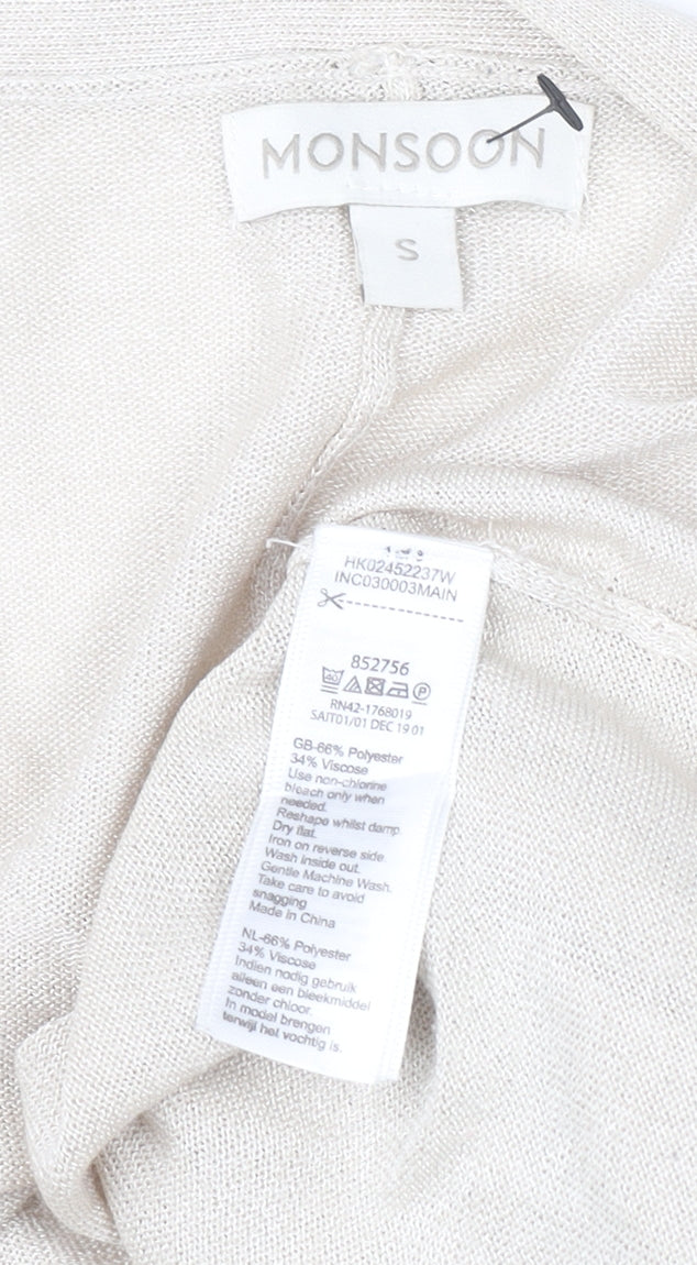 Monsoon Women’s Beige Longline Open Knit Cardigan Size S