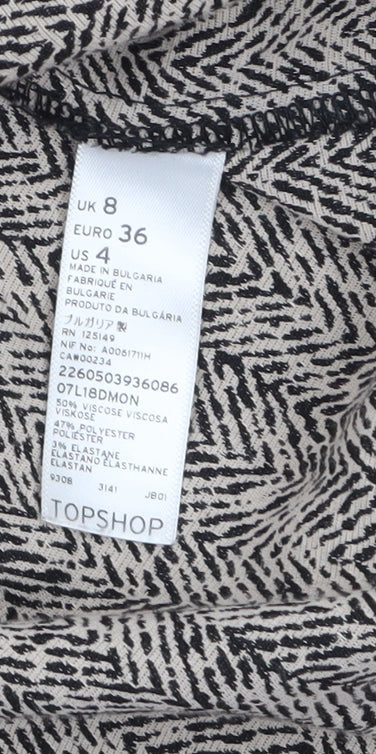 Topshop Womens Black & White Herringbone Long Coat UK 8 Viscose Blend
