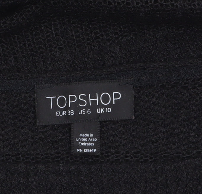 Topshop Women's Black Open-Knit Striped Jumper Size 10