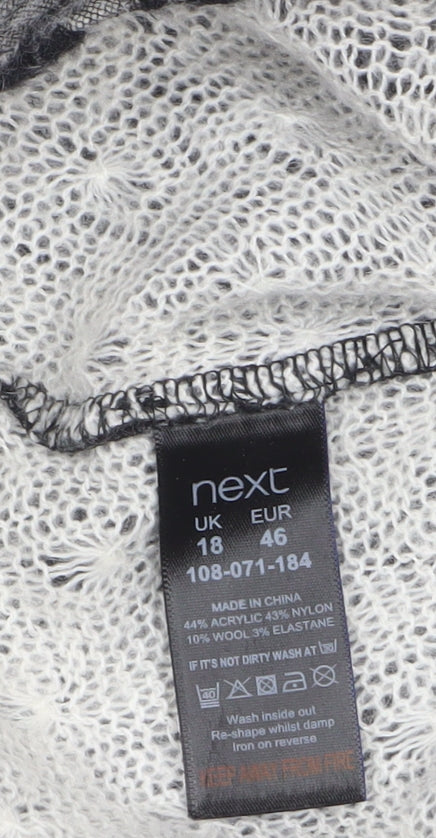 Next Womens Grey Lace Knit Tunic Blouse Size 18 3/4 Sleeve Stretch Top