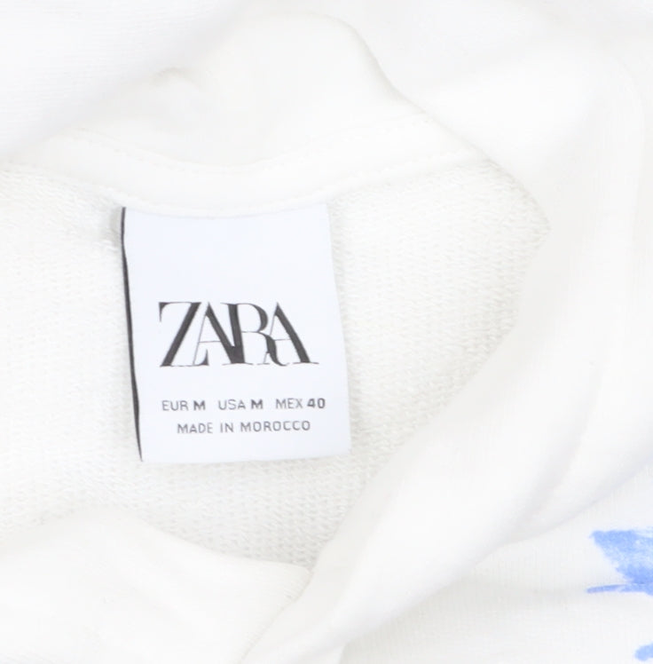 Zara Mens White Paint Splatter Pullover Hoodie Size M