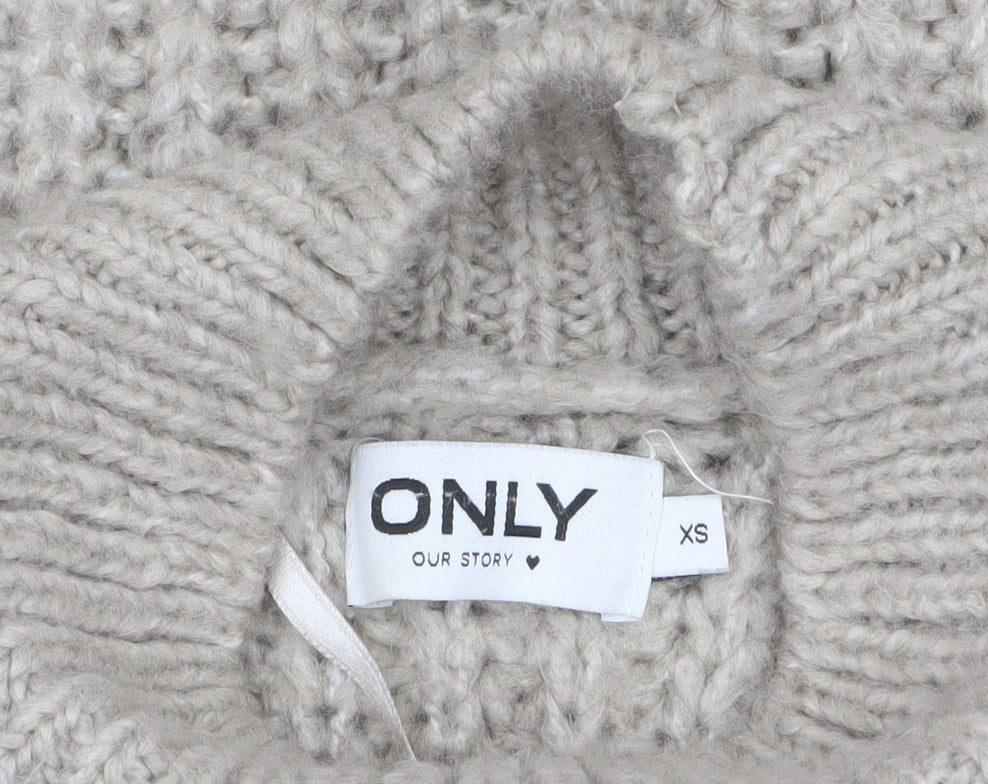 Only Womens Beige Chunky Cable-Knit High Neck Jumper XS