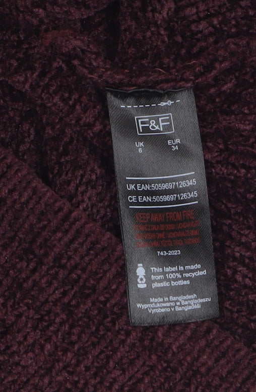 F&F Women’s Purple Roll Neck Chunky Knit Jumper Size 6