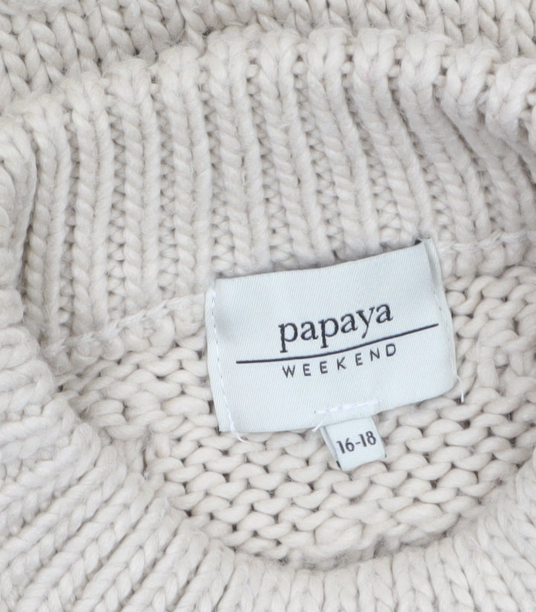 Papaya Women’s Beige Chunky-Knit Mock Neck Jumper Size 16