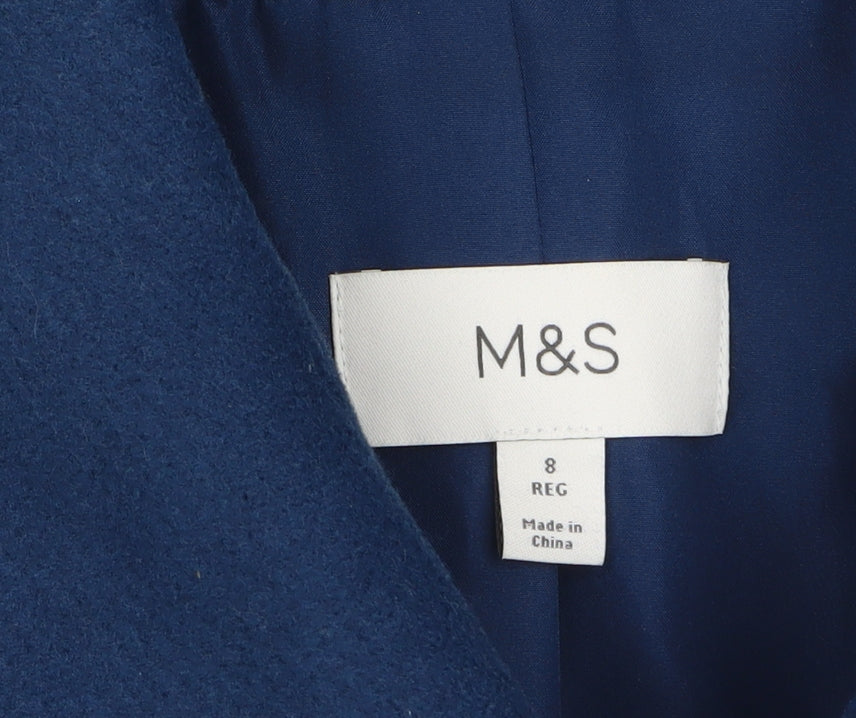 Marks & Spencer Women’s Blue Wool-Look Mid-Length Coat Size 8