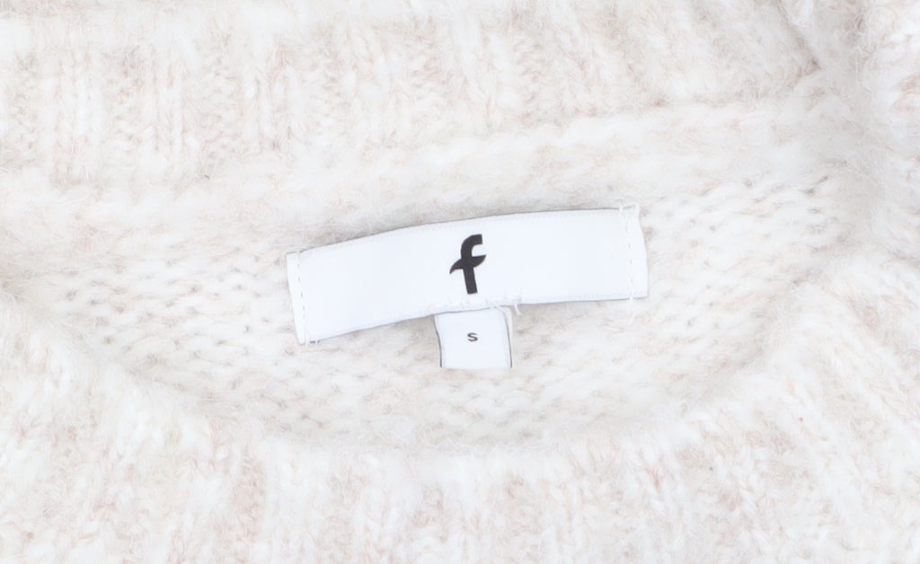 F&F Women Ivory Knit Pullover Jumper Size S Long Sleeve Crew Neck