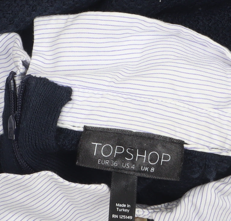 Topshop Women's Blue Collared Pullover Jumper UK 8 Classic Knit