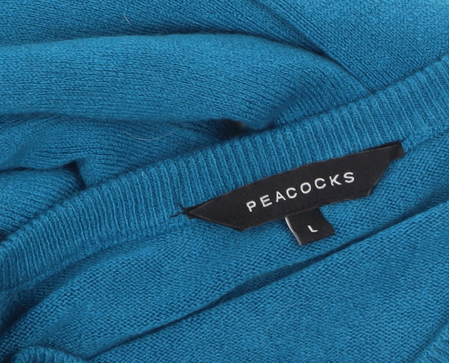Peacocks Women's Blue V-Neck Acrylic Knit Jumper Size L