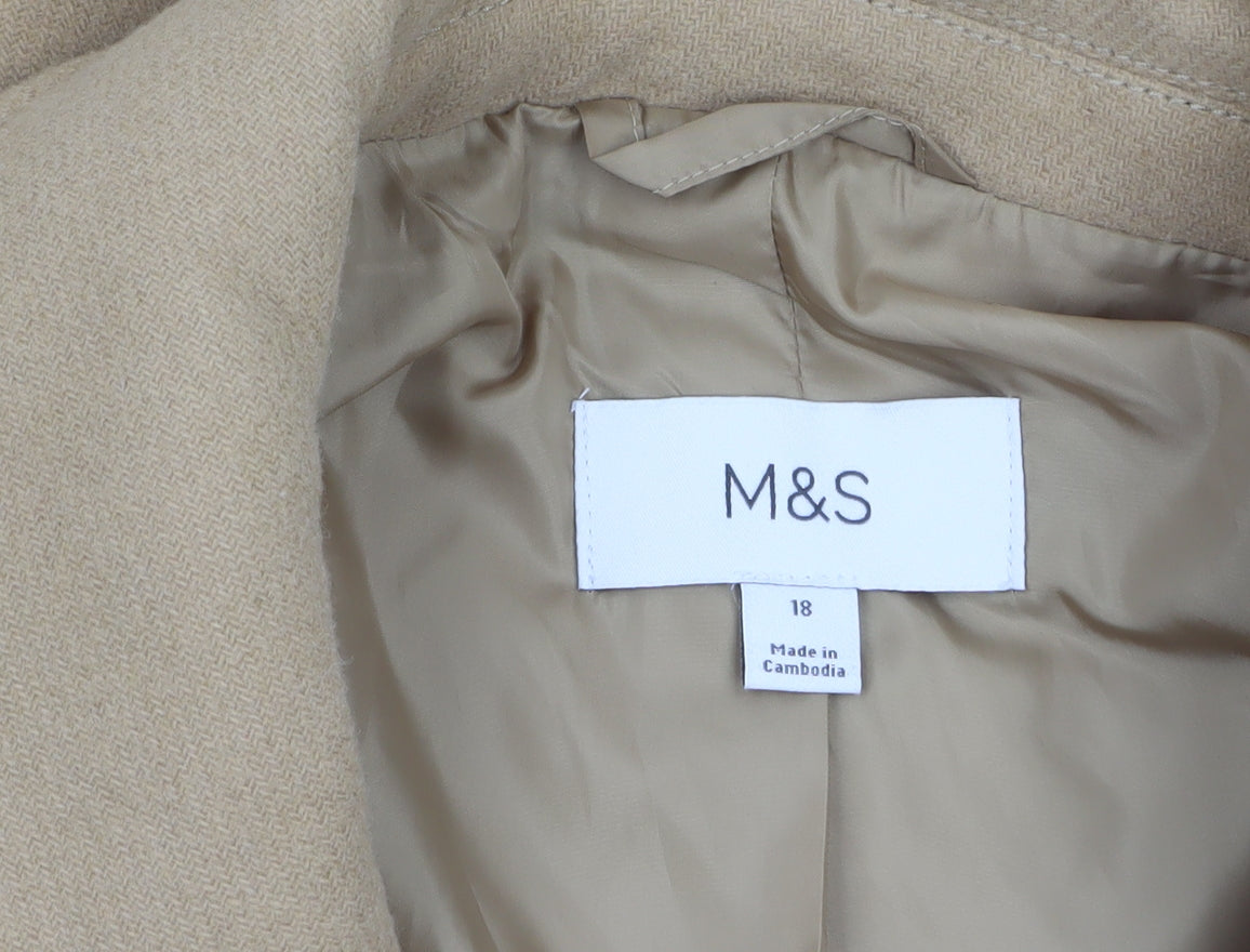 Marks & Spencer Womens Beige Wool Pea Coat Size 18