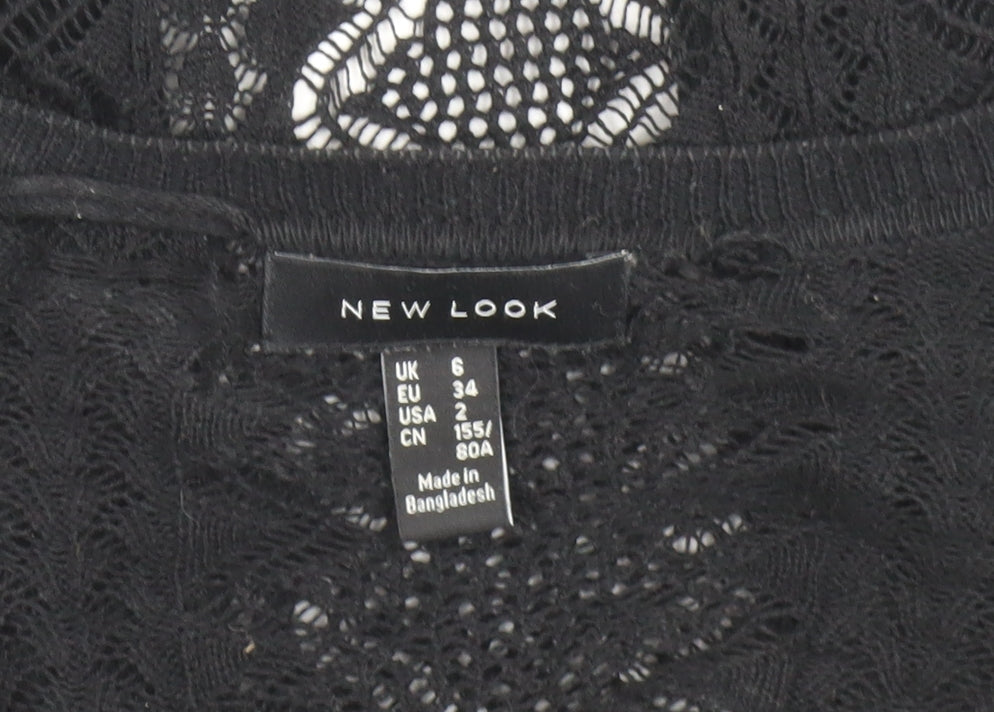 New Look Women's Black Open-Knit Cotton Cardigan Size 6