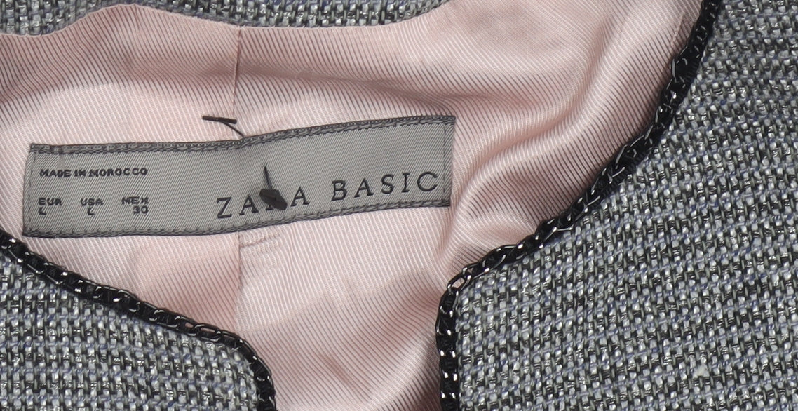 Zara Basic Women's Grey Tweed Single-Breasted Blazer UK 14