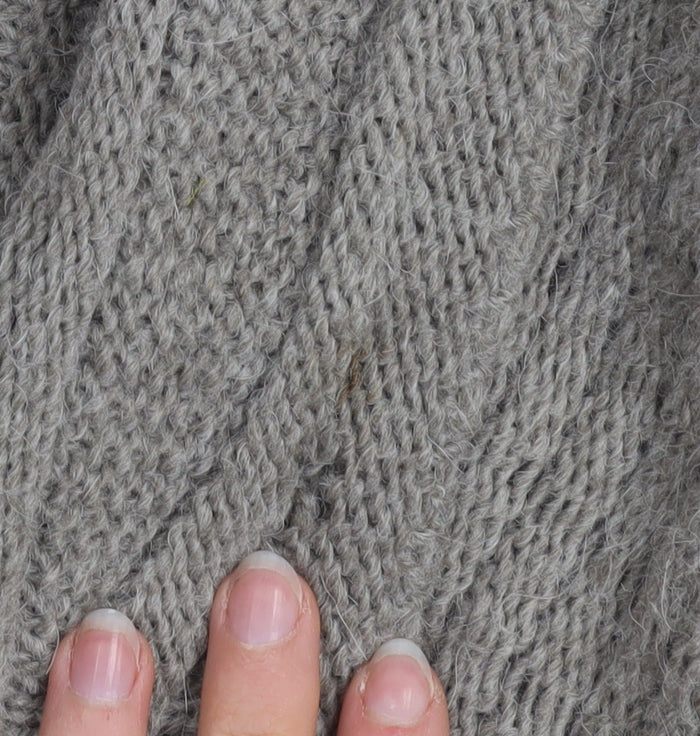 MARY Women Grey Cable Knit Open Cardigan L Alpaca Wool Blend