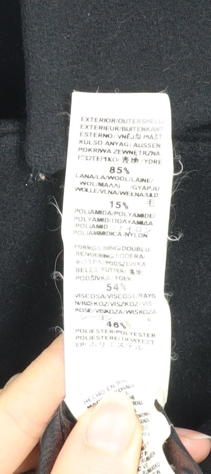 Zara Men's Black Wool Blend Overcoat in Size M Classic Style