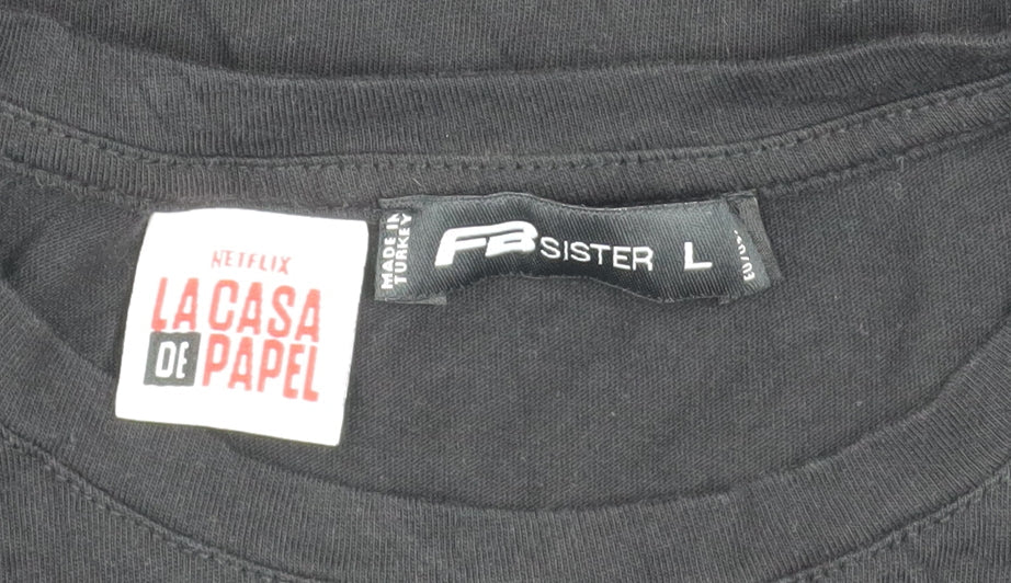 FB Sister La Casa De Papel Black Graphic Print Men's L T-Shirt