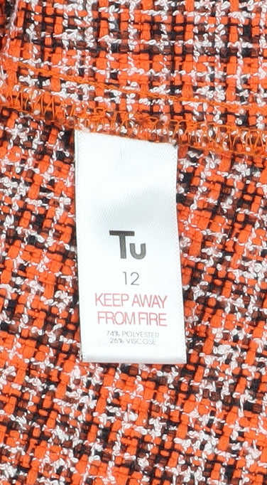Tu Women Orange Check Sleeveless Shift Dress Size 12
