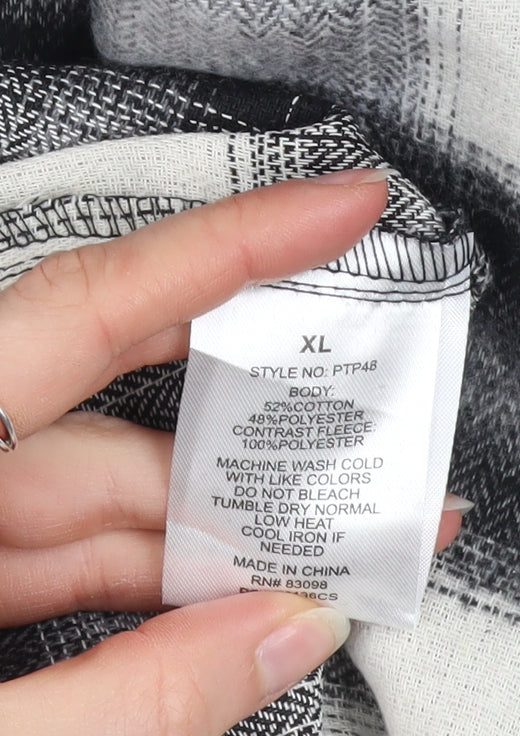 Ci Sono Women's Black & White Plaid Hooded Shacket XL Cotton Blend