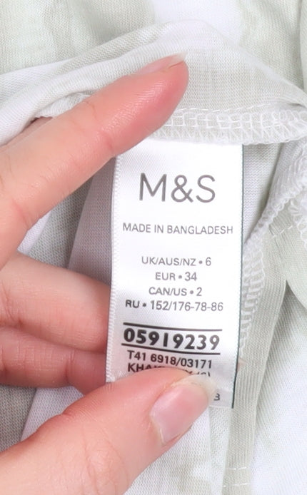 Marks and Spencer Womens Green Tie-Dye V-Neck Short Sleeve T-Shirt Size 6