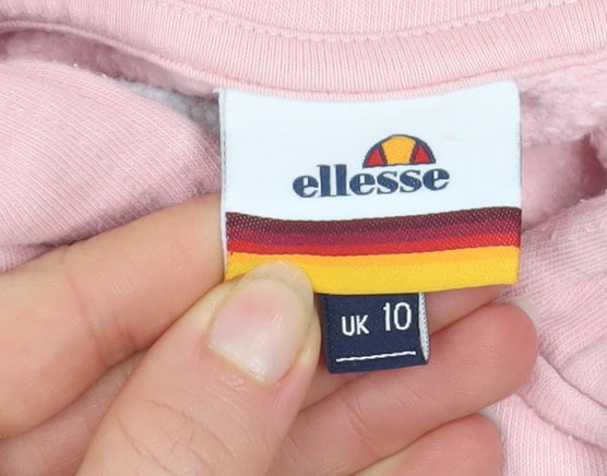 Ellesse Womens Pink Cropped Hoodie UK 10 Pullover Logo Sweatshirt
